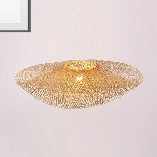 Handmade Suspension Lighting Traditional Bamboo 1 Bulb Wood Hanging Ceiling Light Wood Clearhalo 'Ceiling Lights' 'Modern Pendants' 'Modern' 'Pendant Lights' 'Pendants' Lighting' 275456