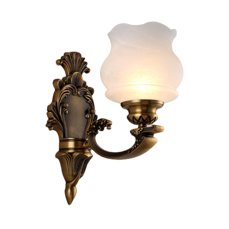 Milky Glass Wall Lighting Fixture Petal Shade 1/2-Light Traditional Stylish Wall Mount Lamp in Brass Clearhalo 'Wall Lamps & Sconces' 'Wall Lights' Lighting' 275498