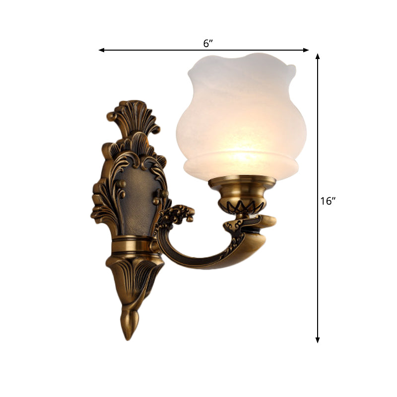 Milky Glass Wall Lighting Fixture Petal Shade 1/2-Light Traditional Stylish Wall Mount Lamp in Brass Clearhalo 'Wall Lamps & Sconces' 'Wall Lights' Lighting' 275499