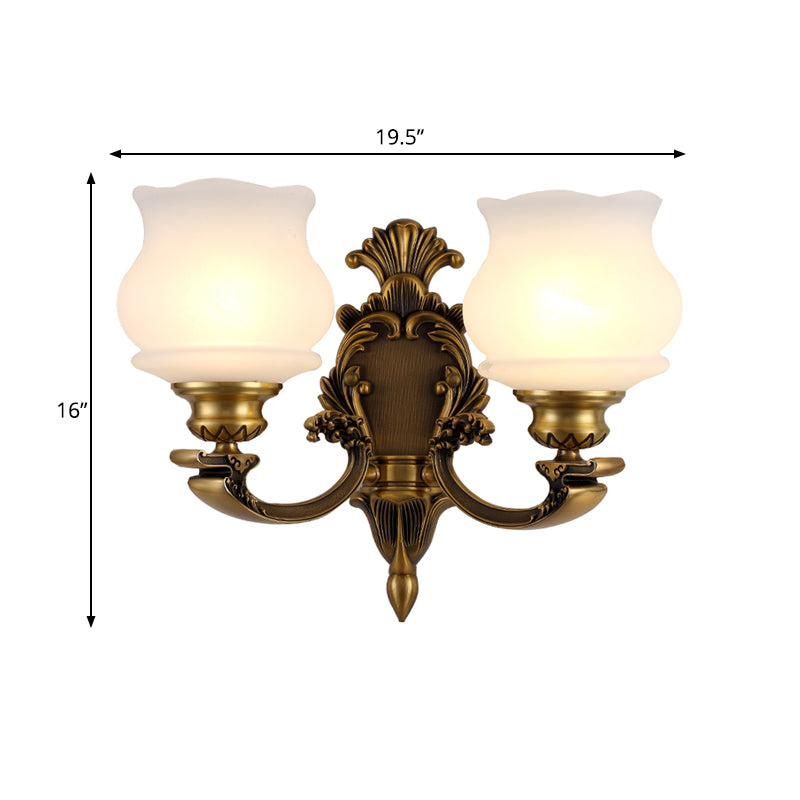 Milky Glass Wall Lighting Fixture Petal Shade 1/2-Light Traditional Stylish Wall Mount Lamp in Brass Clearhalo 'Wall Lamps & Sconces' 'Wall Lights' Lighting' 275505