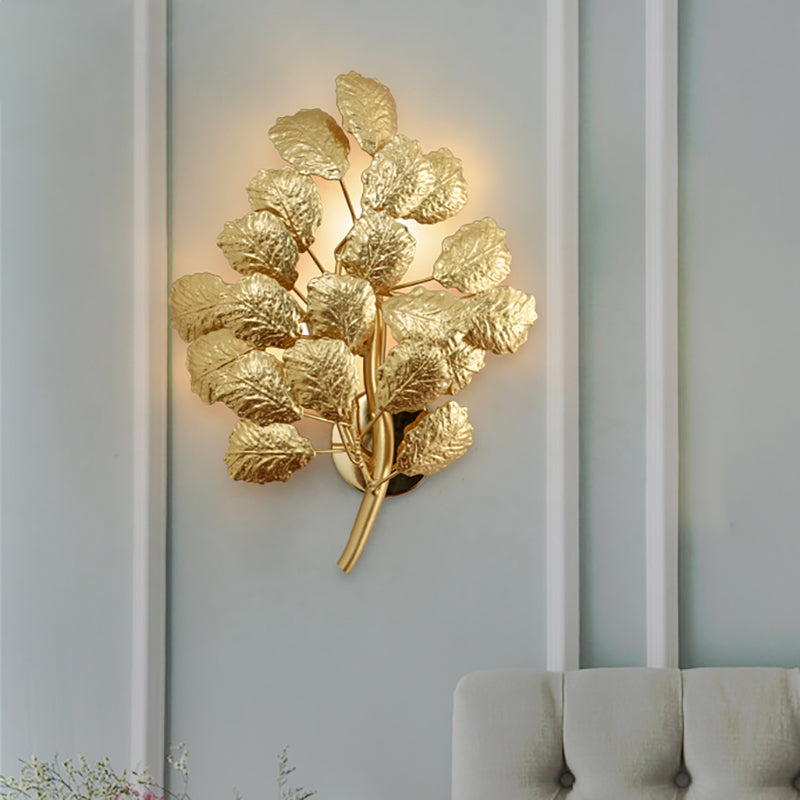 2 Bulbs Leaf Wall Sconce Contemporary Style Dark Coffee/Gold Aluminum Wall Lighting Fixture for Living Room Gold Clearhalo 'Wall Lamps & Sconces' 'Wall Lights' Lighting' 275506