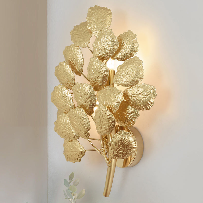 2 Bulbs Leaf Wall Sconce Contemporary Style Dark Coffee/Gold Aluminum Wall Lighting Fixture for Living Room Clearhalo 'Wall Lamps & Sconces' 'Wall Lights' Lighting' 275507