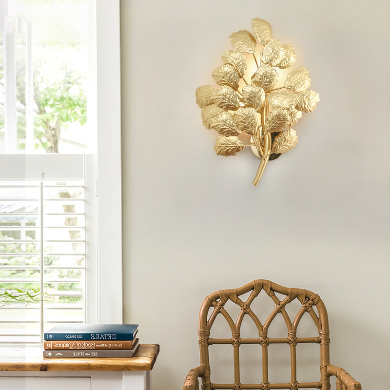 2 Bulbs Leaf Wall Sconce Contemporary Style Dark Coffee/Gold Aluminum Wall Lighting Fixture for Living Room Clearhalo 'Wall Lamps & Sconces' 'Wall Lights' Lighting' 275508