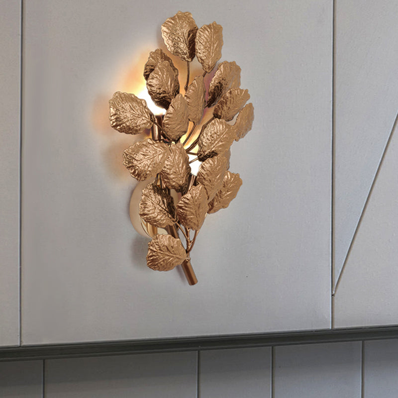 2 Bulbs Leaf Wall Sconce Contemporary Style Dark Coffee/Gold Aluminum Wall Lighting Fixture for Living Room Clearhalo 'Wall Lamps & Sconces' 'Wall Lights' Lighting' 275513