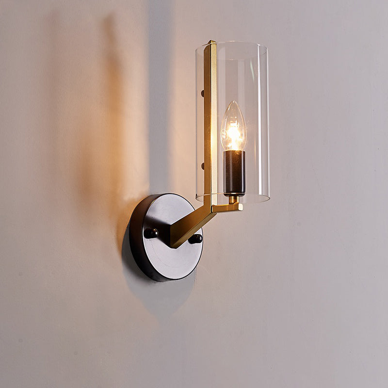 Black Tube Wall Light Retro 1 Light Transparent Glass Sconce Light Fixture with Brass Arm Black Clearhalo 'Cast Iron' 'Glass' 'Industrial' 'Modern wall lights' 'Modern' 'Tiffany' 'Traditional wall lights' 'Wall Lamps & Sconces' 'Wall Lights' Lighting' 275517