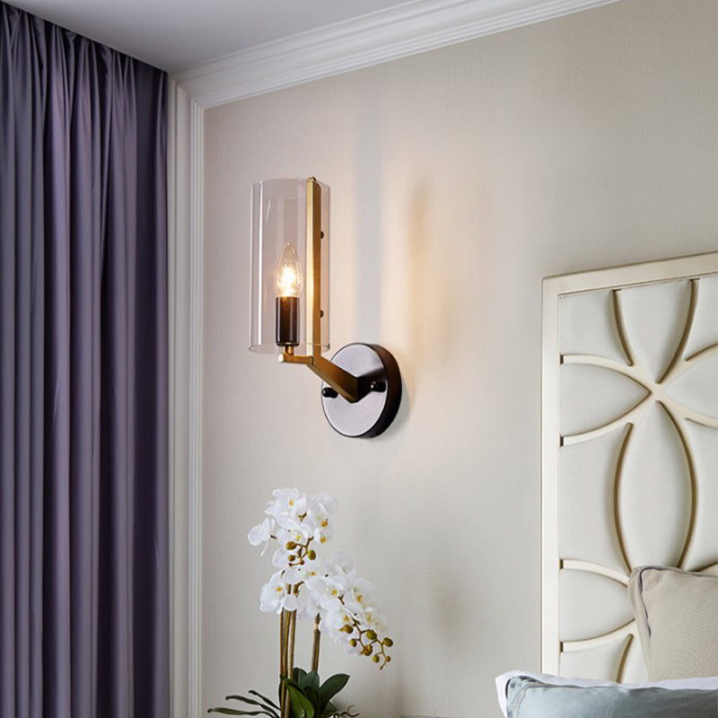 Black Tube Wall Light Retro 1 Light Transparent Glass Sconce Light Fixture with Brass Arm Clearhalo 'Cast Iron' 'Glass' 'Industrial' 'Modern wall lights' 'Modern' 'Tiffany' 'Traditional wall lights' 'Wall Lamps & Sconces' 'Wall Lights' Lighting' 275519