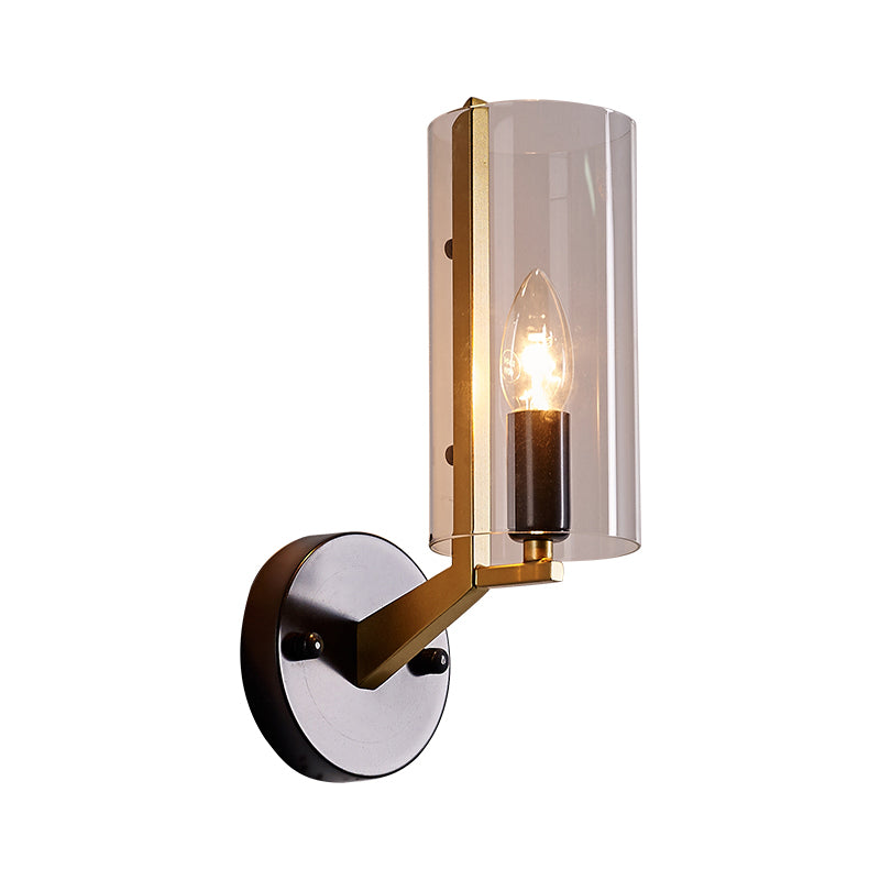 Black Tube Wall Light Retro 1 Light Transparent Glass Sconce Light Fixture with Brass Arm Clearhalo 'Cast Iron' 'Glass' 'Industrial' 'Modern wall lights' 'Modern' 'Tiffany' 'Traditional wall lights' 'Wall Lamps & Sconces' 'Wall Lights' Lighting' 275522