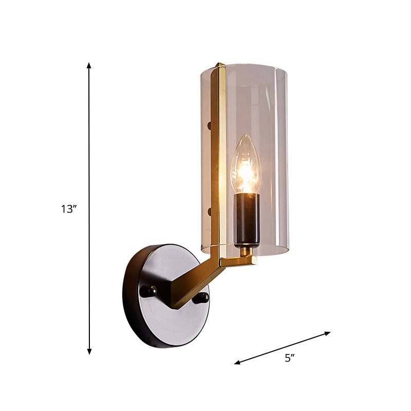 Black Tube Wall Light Retro 1 Light Transparent Glass Sconce Light Fixture with Brass Arm Clearhalo 'Cast Iron' 'Glass' 'Industrial' 'Modern wall lights' 'Modern' 'Tiffany' 'Traditional wall lights' 'Wall Lamps & Sconces' 'Wall Lights' Lighting' 275523