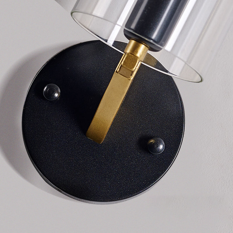 Black Tube Wall Light Retro 1 Light Transparent Glass Sconce Light Fixture with Brass Arm Clearhalo 'Cast Iron' 'Glass' 'Industrial' 'Modern wall lights' 'Modern' 'Tiffany' 'Traditional wall lights' 'Wall Lamps & Sconces' 'Wall Lights' Lighting' 275524