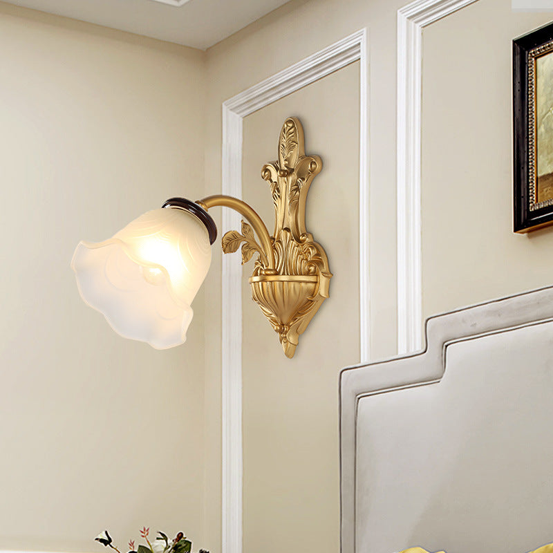 Milk Glass Bell Wall Light Sconce Vintage Stylish 1/2-Head Hallway Wall Mount Lamp in Brass 1.0 Brass Clearhalo 'Wall Lamps & Sconces' 'Wall Lights' Lighting' 275531