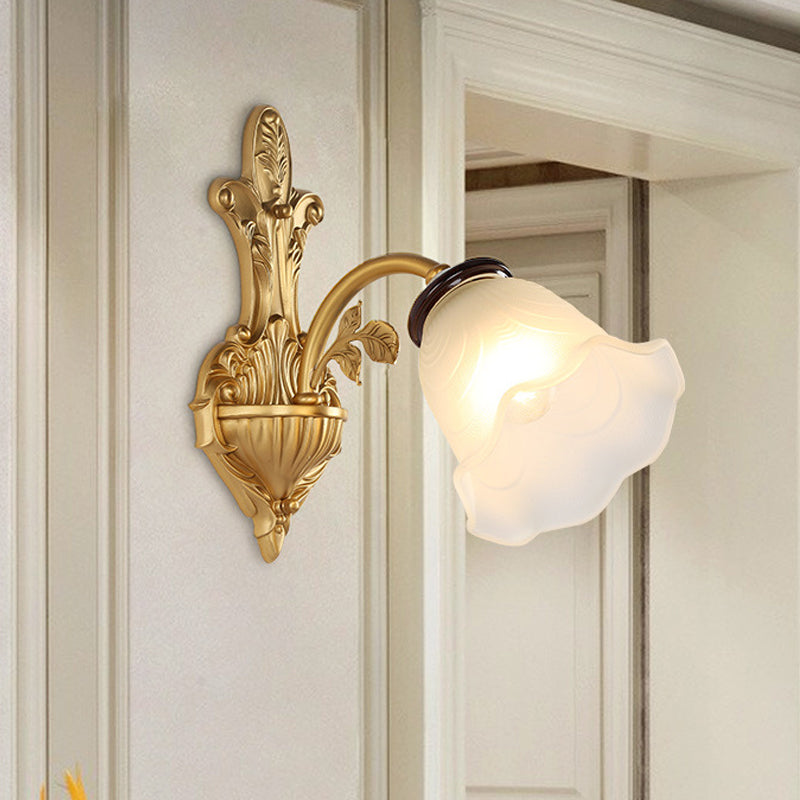 Milk Glass Bell Wall Light Sconce Vintage Stylish 1/2-Head Hallway Wall Mount Lamp in Brass Clearhalo 'Wall Lamps & Sconces' 'Wall Lights' Lighting' 275532