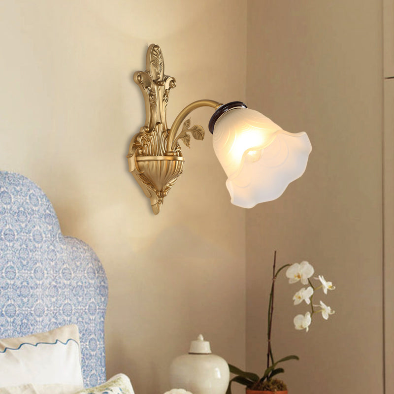 Milk Glass Bell Wall Light Sconce Vintage Stylish 1/2-Head Hallway Wall Mount Lamp in Brass Clearhalo 'Wall Lamps & Sconces' 'Wall Lights' Lighting' 275533