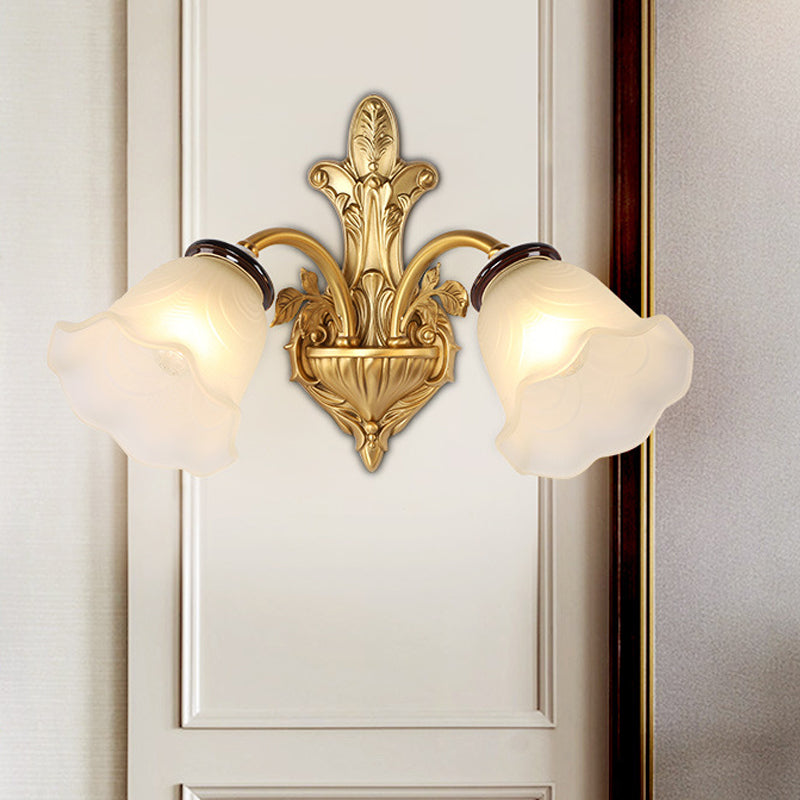 Milk Glass Bell Wall Light Sconce Vintage Stylish 1/2-Head Hallway Wall Mount Lamp in Brass Clearhalo 'Wall Lamps & Sconces' 'Wall Lights' Lighting' 275536