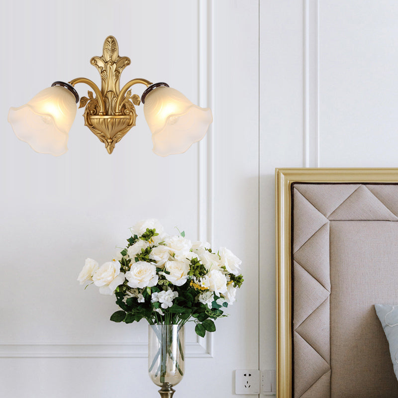 Milk Glass Bell Wall Light Sconce Vintage Stylish 1/2-Head Hallway Wall Mount Lamp in Brass Clearhalo 'Wall Lamps & Sconces' 'Wall Lights' Lighting' 275538