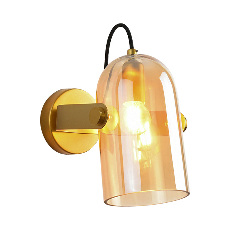 Retro Style Cloche Sconce Light 1 Bulb Amber/Blue/Smoke Gray Glass Bedroom Wall Mounted Lamp Kit in Brass Finish Clearhalo 'Cast Iron' 'Glass' 'Industrial' 'Modern wall lights' 'Modern' 'Tiffany' 'Traditional wall lights' 'Wall Lamps & Sconces' 'Wall Lights' Lighting' 275571