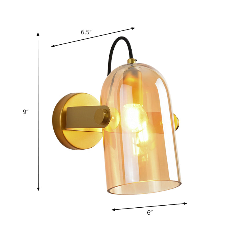 Retro Style Cloche Sconce Light 1 Bulb Amber/Blue/Smoke Gray Glass Bedroom Wall Mounted Lamp Kit in Brass Finish Clearhalo 'Cast Iron' 'Glass' 'Industrial' 'Modern wall lights' 'Modern' 'Tiffany' 'Traditional wall lights' 'Wall Lamps & Sconces' 'Wall Lights' Lighting' 275572