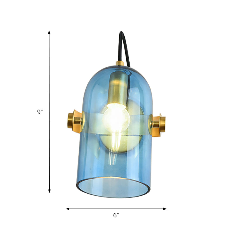 Retro Style Cloche Sconce Light 1 Bulb Amber/Blue/Smoke Gray Glass Bedroom Wall Mounted Lamp Kit in Brass Finish Clearhalo 'Cast Iron' 'Glass' 'Industrial' 'Modern wall lights' 'Modern' 'Tiffany' 'Traditional wall lights' 'Wall Lamps & Sconces' 'Wall Lights' Lighting' 275577