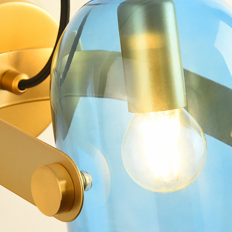 Retro Style Cloche Sconce Light 1 Bulb Amber/Blue/Smoke Gray Glass Bedroom Wall Mounted Lamp Kit in Brass Finish Clearhalo 'Cast Iron' 'Glass' 'Industrial' 'Modern wall lights' 'Modern' 'Tiffany' 'Traditional wall lights' 'Wall Lamps & Sconces' 'Wall Lights' Lighting' 275578