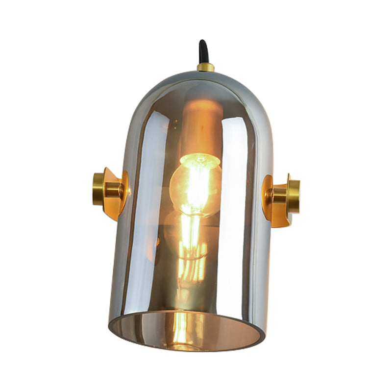 Retro Style Cloche Sconce Light 1 Bulb Amber/Blue/Smoke Gray Glass Bedroom Wall Mounted Lamp Kit in Brass Finish Clearhalo 'Cast Iron' 'Glass' 'Industrial' 'Modern wall lights' 'Modern' 'Tiffany' 'Traditional wall lights' 'Wall Lamps & Sconces' 'Wall Lights' Lighting' 275583
