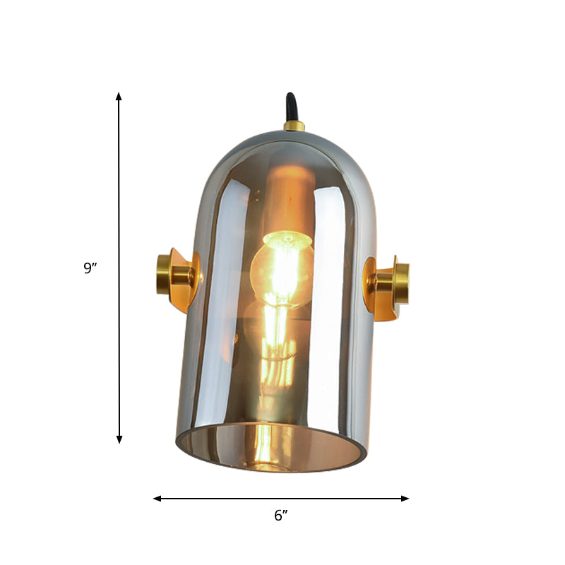 Retro Style Cloche Sconce Light 1 Bulb Amber/Blue/Smoke Gray Glass Bedroom Wall Mounted Lamp Kit in Brass Finish Clearhalo 'Cast Iron' 'Glass' 'Industrial' 'Modern wall lights' 'Modern' 'Tiffany' 'Traditional wall lights' 'Wall Lamps & Sconces' 'Wall Lights' Lighting' 275584