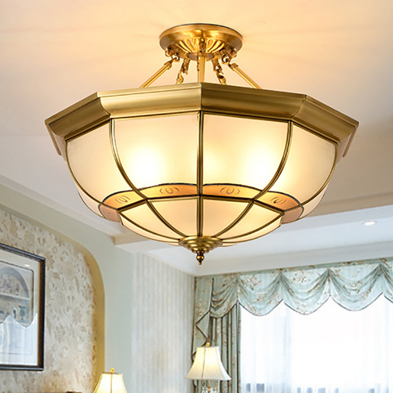 Brass 6-Light Ceiling Lighting Vintage Metal Dome Semi Flush Mount Light for Living Room Clearhalo 'Ceiling Lights' 'Close To Ceiling Lights' 'Close to ceiling' 'Semi-flushmount' Lighting' 275599