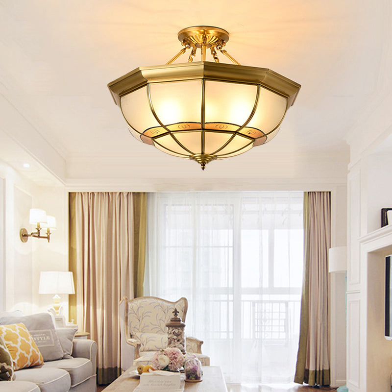 Brass 6-Light Ceiling Lighting Vintage Metal Dome Semi Flush Mount Light for Living Room Clearhalo 'Ceiling Lights' 'Close To Ceiling Lights' 'Close to ceiling' 'Semi-flushmount' Lighting' 275600