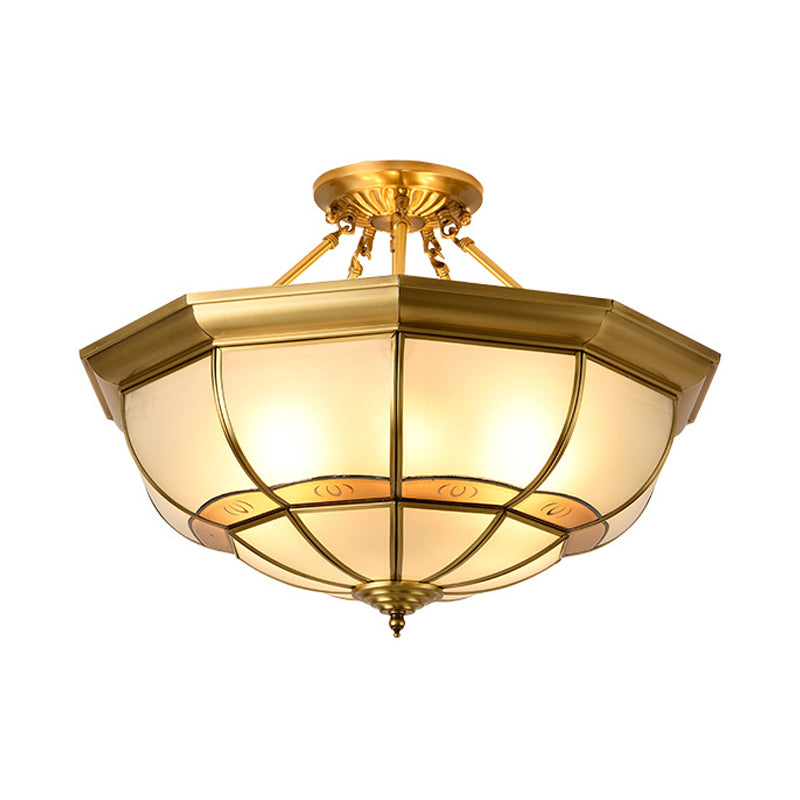 Brass 6-Light Ceiling Lighting Vintage Metal Dome Semi Flush Mount Light for Living Room Clearhalo 'Ceiling Lights' 'Close To Ceiling Lights' 'Close to ceiling' 'Semi-flushmount' Lighting' 275601