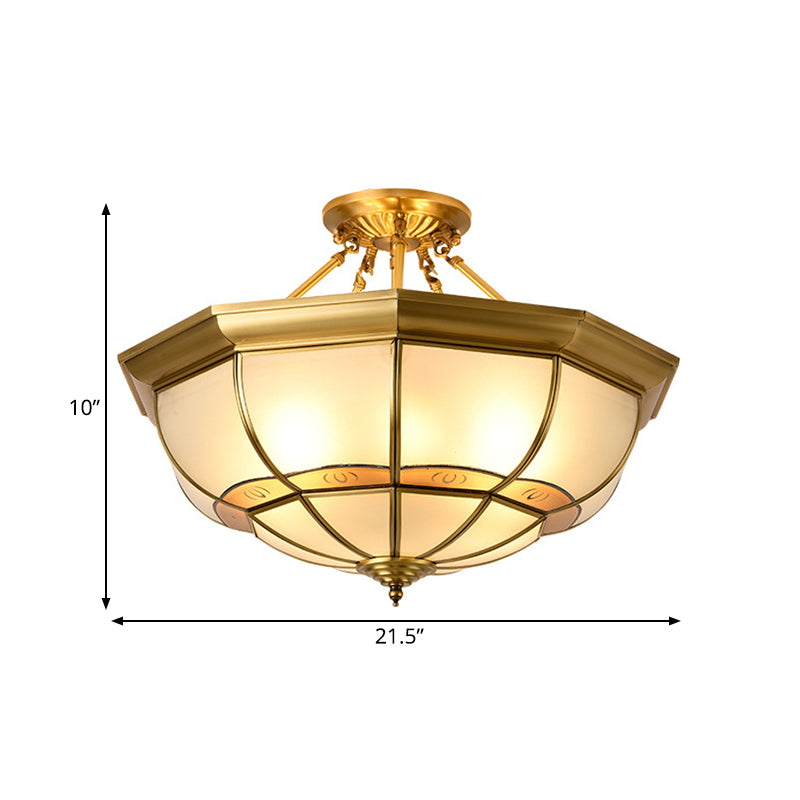 Brass 6-Light Ceiling Lighting Vintage Metal Dome Semi Flush Mount Light for Living Room Clearhalo 'Ceiling Lights' 'Close To Ceiling Lights' 'Close to ceiling' 'Semi-flushmount' Lighting' 275602