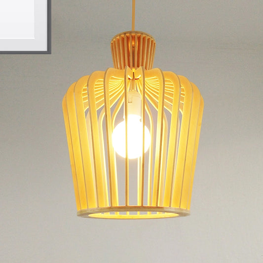 Modernism Urn/Gourd Pendant Lighting Wood 1 Bulb Hanging Light Fixture in Beige for Dining Room Clearhalo 'Ceiling Lights' 'Modern Pendants' 'Modern' 'Pendant Lights' 'Pendants' Lighting' 275605