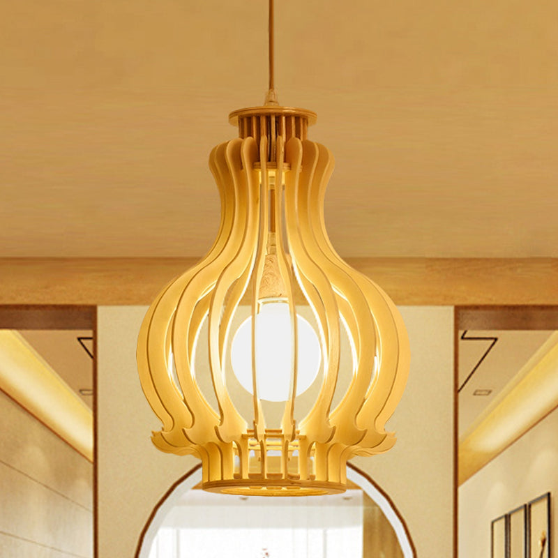 Modernism Urn/Gourd Pendant Lighting Wood 1 Bulb Hanging Light Fixture in Beige for Dining Room Wood B Clearhalo 'Ceiling Lights' 'Modern Pendants' 'Modern' 'Pendant Lights' 'Pendants' Lighting' 275610