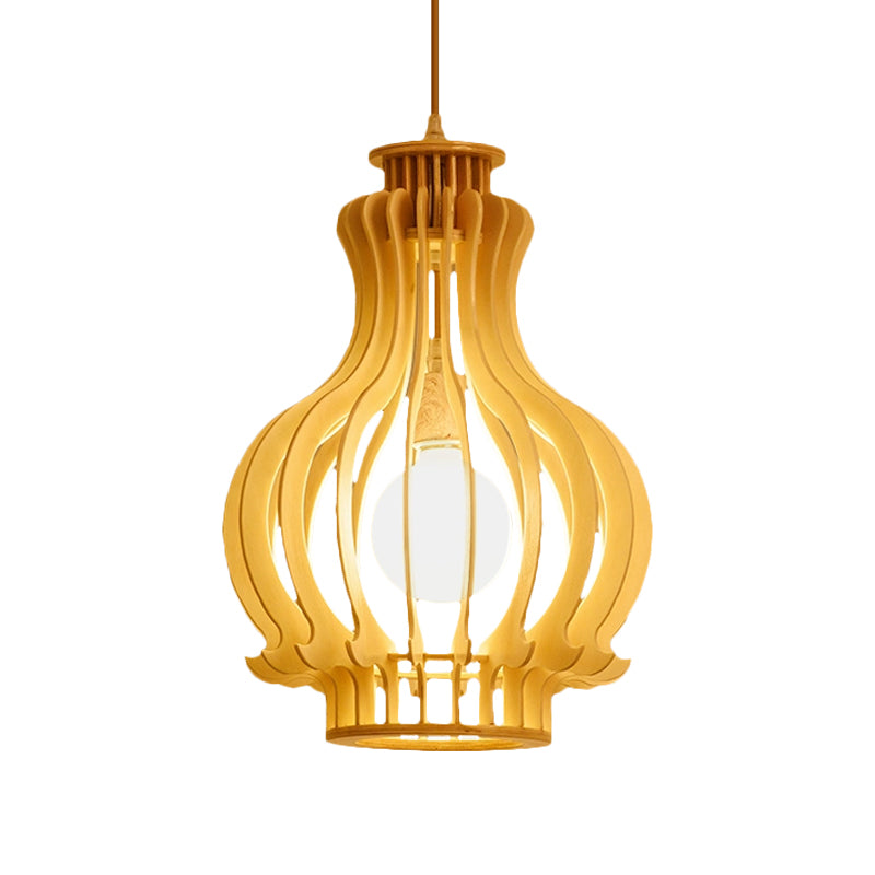 Modernism Urn/Gourd Pendant Lighting Wood 1 Bulb Hanging Light Fixture in Beige for Dining Room Clearhalo 'Ceiling Lights' 'Modern Pendants' 'Modern' 'Pendant Lights' 'Pendants' Lighting' 275614