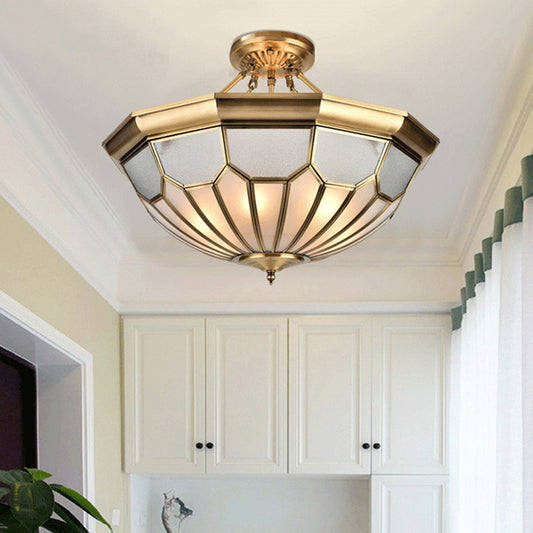 Metal Brass Semi Flush Chandelier Bowl 6 Bulbs Traditionalism Ceiling Mount Light Fixture Brass Clearhalo 'Ceiling Lights' 'Close To Ceiling Lights' 'Close to ceiling' 'Semi-flushmount' Lighting' 275629