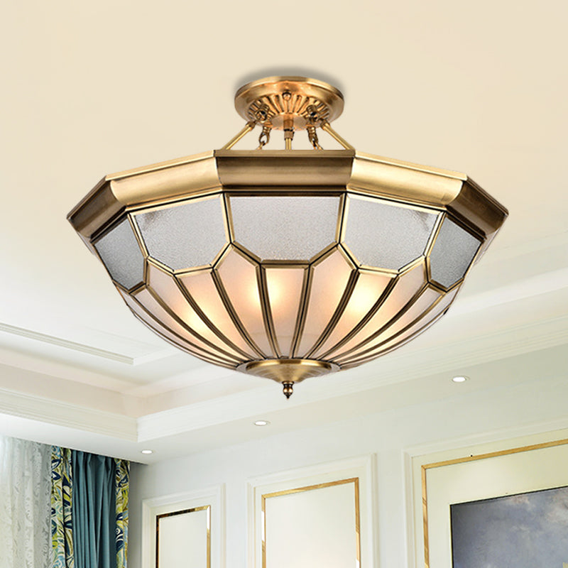 Metal Brass Semi Flush Chandelier Bowl 6 Bulbs Traditionalism Ceiling Mount Light Fixture Clearhalo 'Ceiling Lights' 'Close To Ceiling Lights' 'Close to ceiling' 'Semi-flushmount' Lighting' 275630