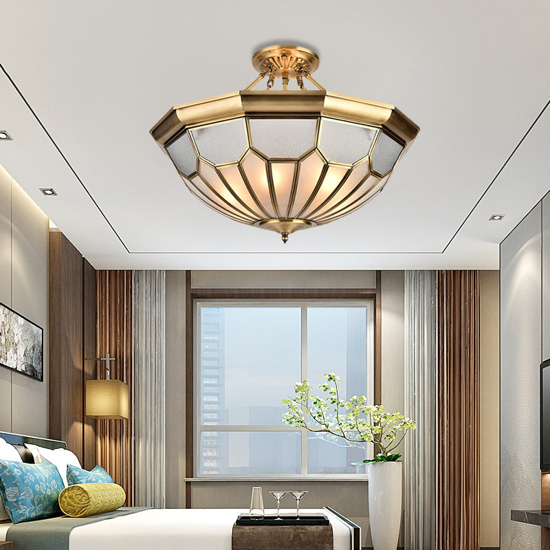 Metal Brass Semi Flush Chandelier Bowl 6 Bulbs Traditionalism Ceiling Mount Light Fixture Clearhalo 'Ceiling Lights' 'Close To Ceiling Lights' 'Close to ceiling' 'Semi-flushmount' Lighting' 275631