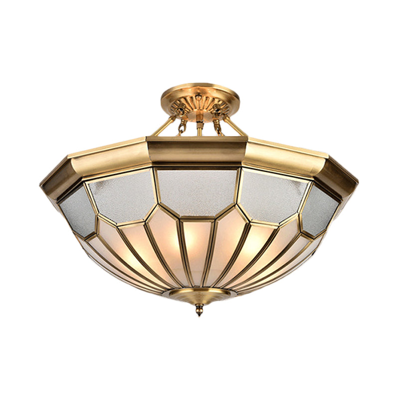 Metal Brass Semi Flush Chandelier Bowl 6 Bulbs Traditionalism Ceiling Mount Light Fixture Clearhalo 'Ceiling Lights' 'Close To Ceiling Lights' 'Close to ceiling' 'Semi-flushmount' Lighting' 275632