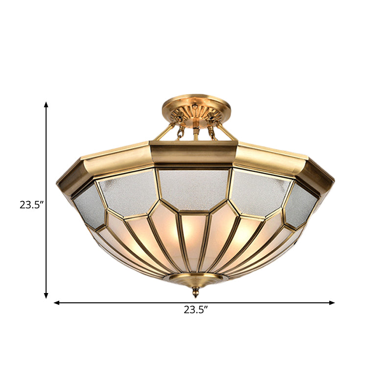 Metal Brass Semi Flush Chandelier Bowl 6 Bulbs Traditionalism Ceiling Mount Light Fixture Clearhalo 'Ceiling Lights' 'Close To Ceiling Lights' 'Close to ceiling' 'Semi-flushmount' Lighting' 275633