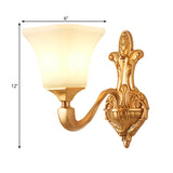 1/2-Bulb Wall Sconce Fixture Traditional Style Bell Shade Frosted Glass Wall Mount Light in Brass Clearhalo 'Wall Lamps & Sconces' 'Wall Lights' Lighting' 275640