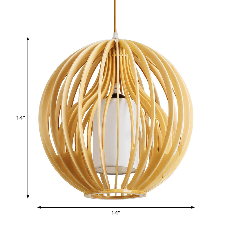 Beige Orb/Hat Hanging Lamp Contemporary 1 Head Wood Ceiling Pendant Light for Restaurant Clearhalo 'Ceiling Lights' 'Modern Pendants' 'Modern' 'Pendant Lights' 'Pendants' Lighting' 275660