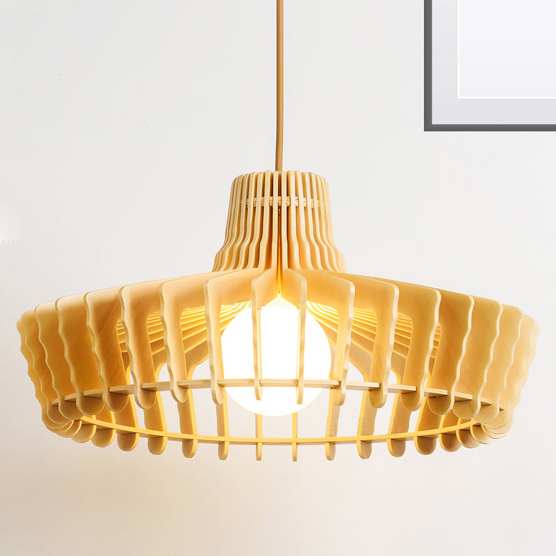 Beige Orb/Hat Hanging Lamp Contemporary 1 Head Wood Ceiling Pendant Light for Restaurant Wood B Clearhalo 'Ceiling Lights' 'Modern Pendants' 'Modern' 'Pendant Lights' 'Pendants' Lighting' 275661