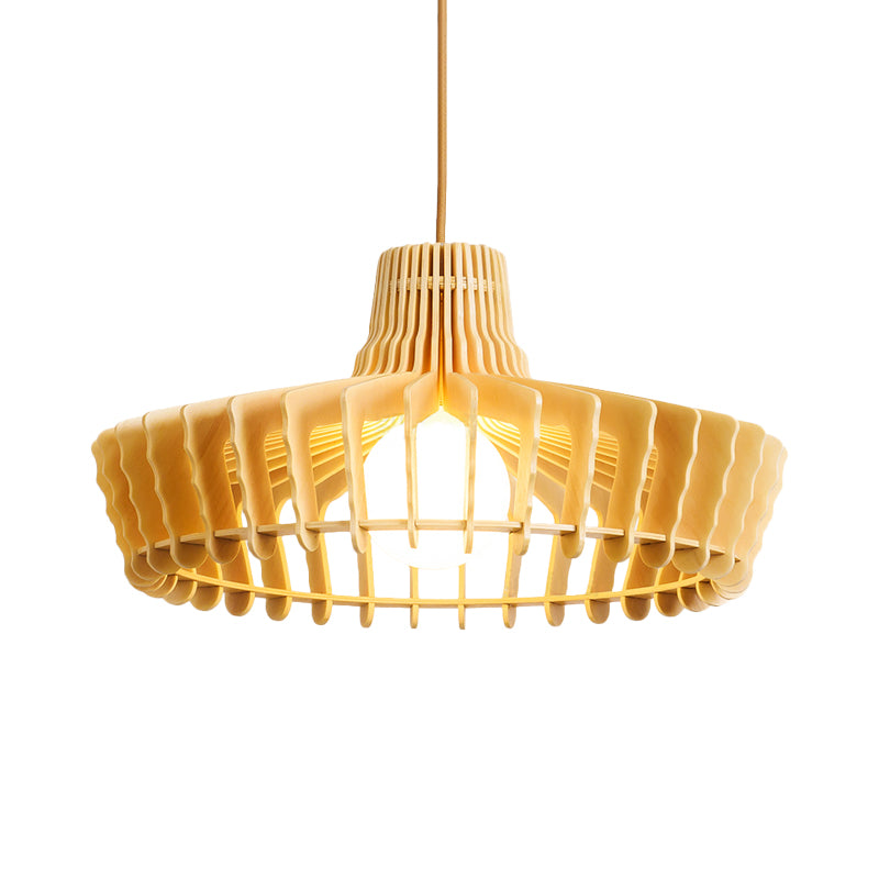 Beige Orb/Hat Hanging Lamp Contemporary 1 Head Wood Ceiling Pendant Light for Restaurant Clearhalo 'Ceiling Lights' 'Modern Pendants' 'Modern' 'Pendant Lights' 'Pendants' Lighting' 275665