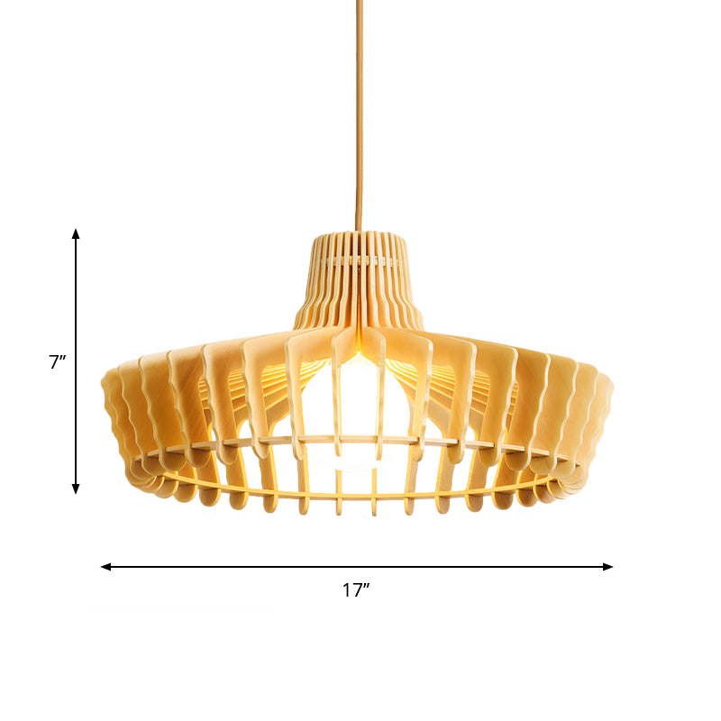 Beige Orb/Hat Hanging Lamp Contemporary 1 Head Wood Ceiling Pendant Light for Restaurant Clearhalo 'Ceiling Lights' 'Modern Pendants' 'Modern' 'Pendant Lights' 'Pendants' Lighting' 275666