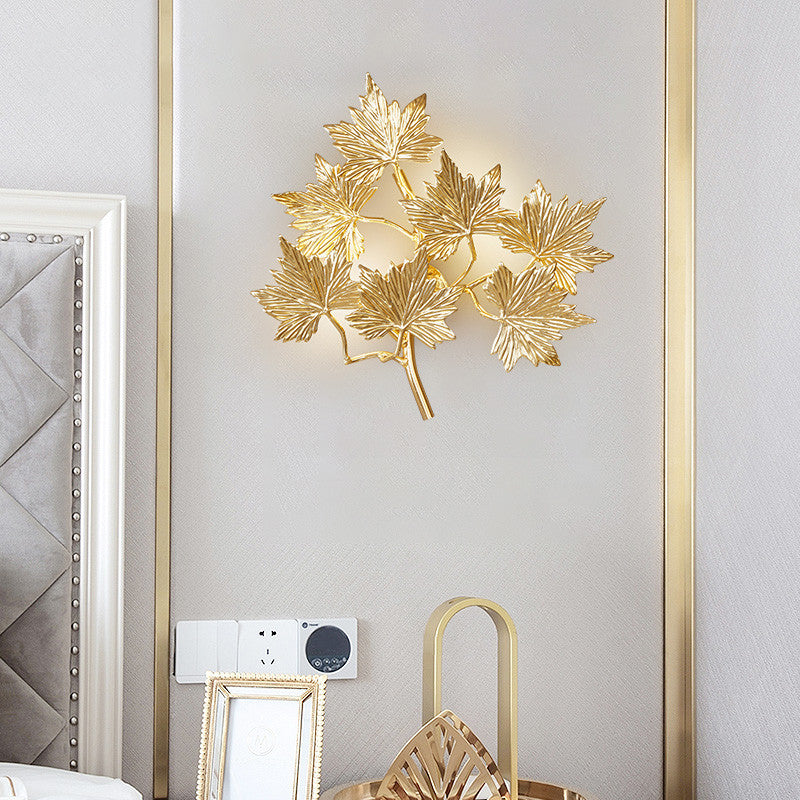 Gold 3 Lights Wall Mount Lamp Contemporary Style Aluminum Maple Leaf Sconce Light Fixture for Stairway Gold Clearhalo 'Wall Lamps & Sconces' 'Wall Lights' Lighting' 275667