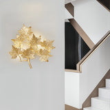 Gold 3 Lights Wall Mount Lamp Contemporary Style Aluminum Maple Leaf Sconce Light Fixture for Stairway Clearhalo 'Wall Lamps & Sconces' 'Wall Lights' Lighting' 275668