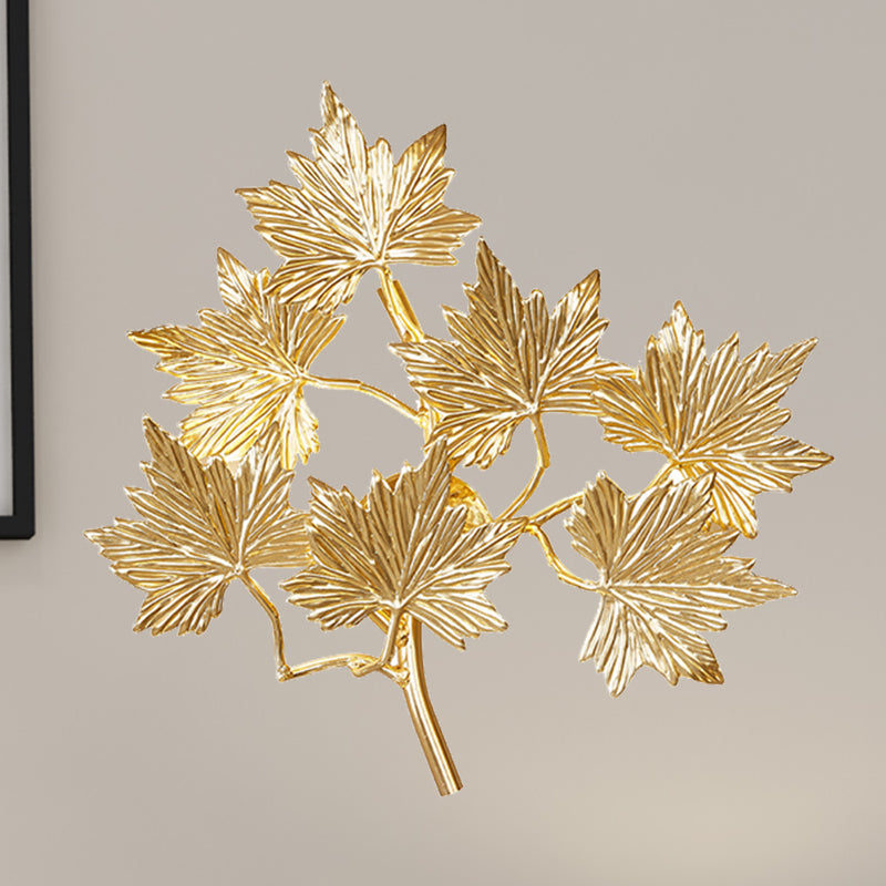 Gold 3 Lights Wall Mount Lamp Contemporary Style Aluminum Maple Leaf Sconce Light Fixture for Stairway Clearhalo 'Wall Lamps & Sconces' 'Wall Lights' Lighting' 275669