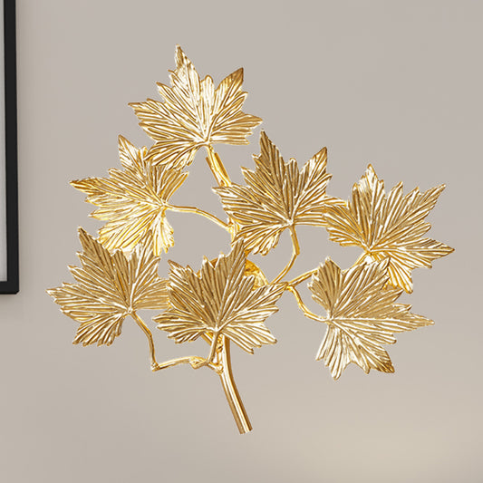 Gold 3 Lights Wall Mount Lamp Contemporary Style Aluminum Maple Leaf Sconce Light Fixture for Stairway Clearhalo 'Wall Lamps & Sconces' 'Wall Lights' Lighting' 275669