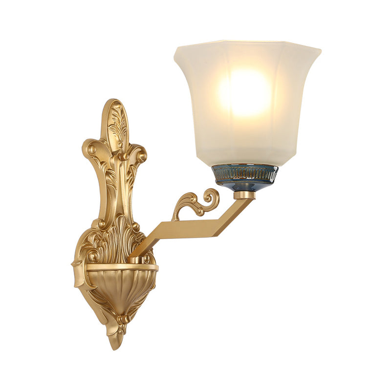 1/2-Light Wall Mounted Light with Flared Shade Opal Glass Vintage Stylish Bedside Wall Light Fixture in Brass Clearhalo 'Wall Lamps & Sconces' 'Wall Lights' Lighting' 275687