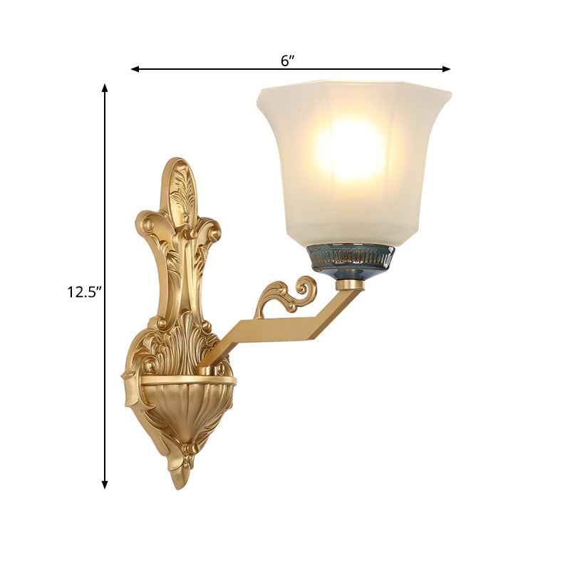 1/2-Light Wall Mounted Light with Flared Shade Opal Glass Vintage Stylish Bedside Wall Light Fixture in Brass Clearhalo 'Wall Lamps & Sconces' 'Wall Lights' Lighting' 275688