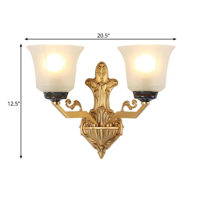 1/2-Light Wall Mounted Light with Flared Shade Opal Glass Vintage Stylish Bedside Wall Light Fixture in Brass Clearhalo 'Wall Lamps & Sconces' 'Wall Lights' Lighting' 275694