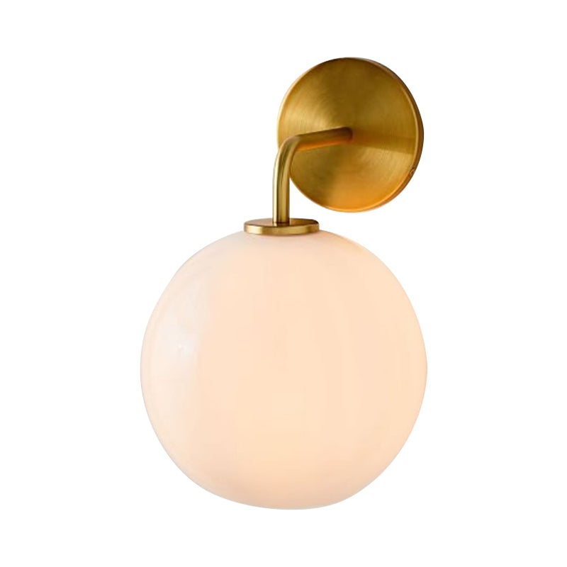 Clear/White Glass Orb Sconce Light Post Modern Single Light Wall Sconce with Brass Arm Clearhalo 'Cast Iron' 'Glass' 'Industrial' 'Modern wall lights' 'Modern' 'Tiffany' 'Traditional wall lights' 'Wall Lamps & Sconces' 'Wall Lights' Lighting' 275698
