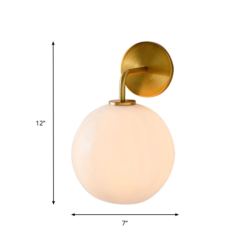 Clear/White Glass Orb Sconce Light Post Modern Single Light Wall Sconce with Brass Arm Clearhalo 'Cast Iron' 'Glass' 'Industrial' 'Modern wall lights' 'Modern' 'Tiffany' 'Traditional wall lights' 'Wall Lamps & Sconces' 'Wall Lights' Lighting' 275699